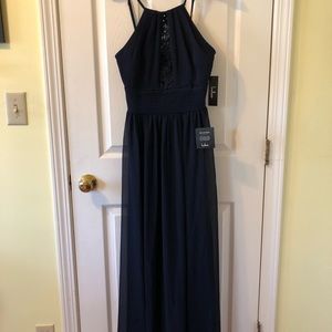 Cherish the Night Navy Blue Lace Maxi Dress